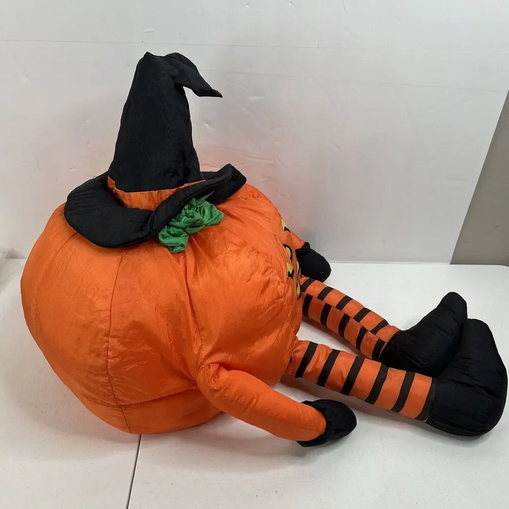 Vtg International‎ Large Pumpkin WitchSilver Halloween  Shelf Sitter Plush Decor